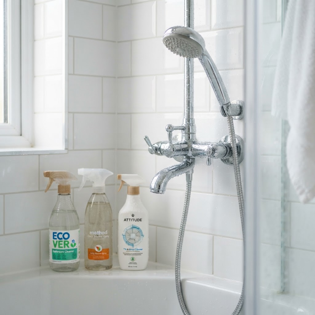 Detaylı temizlik sonrası pırıl pırıl beyaz banyo fayansları ve krom armatürler
